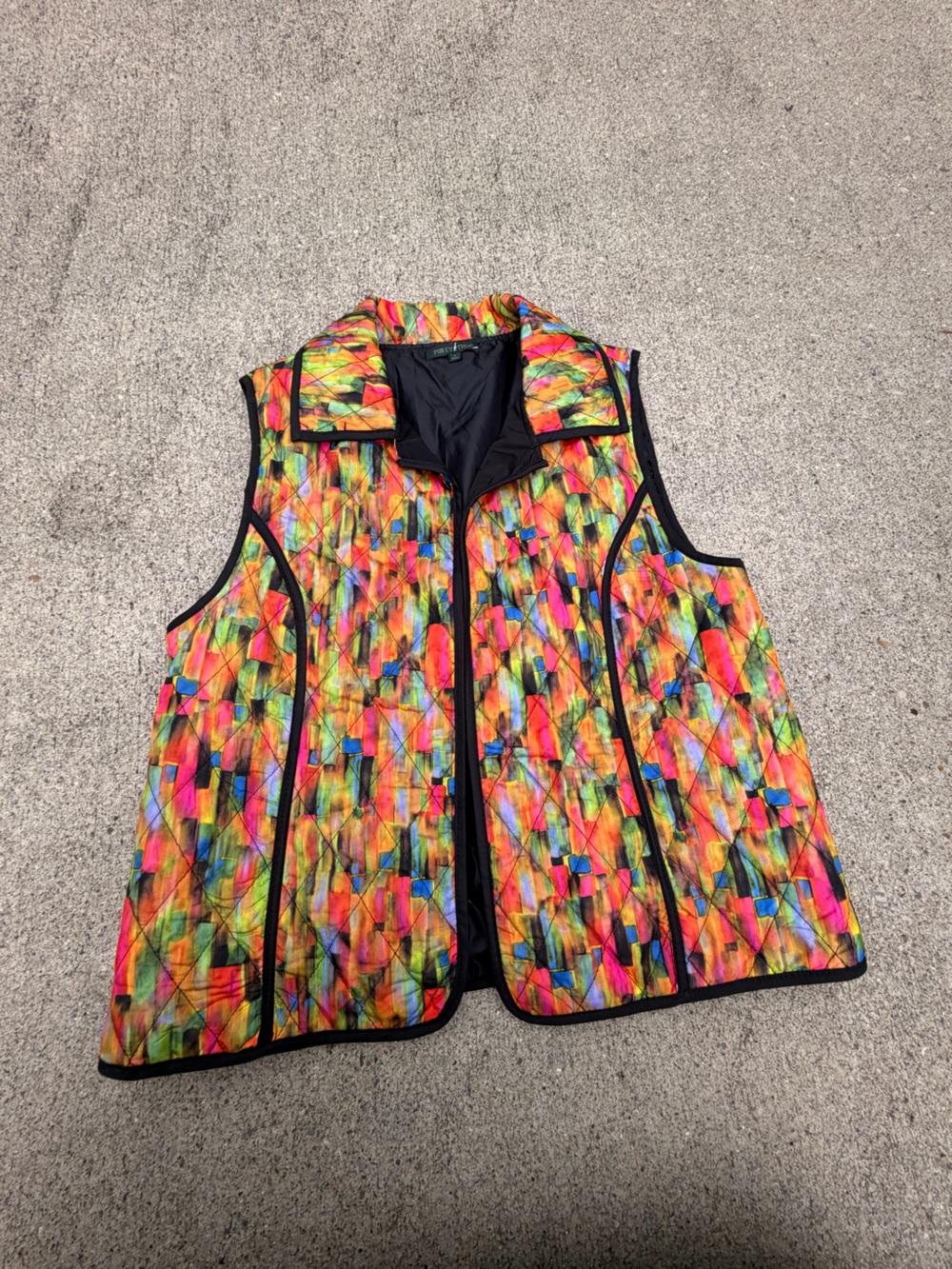 For Cynthia L Multicolor Abstract Full Zip Vest Sleeveless Lined
